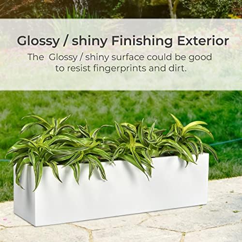 Modern Rectangle Balcony Window Glossy White Planter Box Elegant Rectangular 4" H x 6" W x 28" L Flower Pot - Image 5