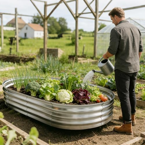 Galvanized Raised Garden Bed for Outdoor: 4X2X1ft Durable Metal Vegetable Plant Container Kit - Oval Planter Box for Gardening Flower Trough （2 Pack） - Image 6