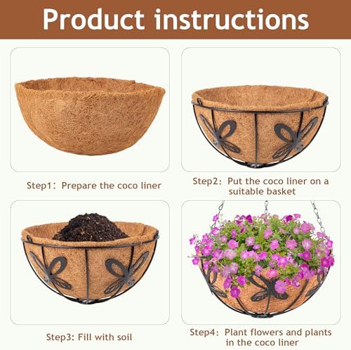 Hanging Baskets Planter for Plants, 2 Pack 14 Inch Round Metal Wire Hanging Flower Pots with Coco Coir Liner Chain, Plant Holder for Home Garden Balcony Decor - Image 3