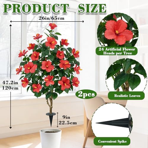 2pcs 47.2in Artificial Hibiscus Trees for Outdoor, UV Resistant - Image 3