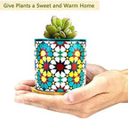 6 Pack Mandala Succulent Plant Pot with Bamboo Trays, Ceramic Multicolored Succulent Container Planter Pot for Small Plant - Image 4