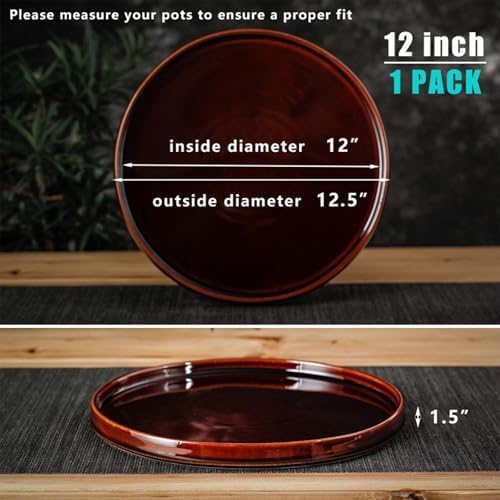 Ceramic Plant Saucer 12 Inch, Round Plant Trays for Indoors/Outdoors, Flower Pot Saucers for Holding Water Drips and Soil, Ceramic Drainage Tray for Plant Pot (Reactive Glaze Brown) - Image 3