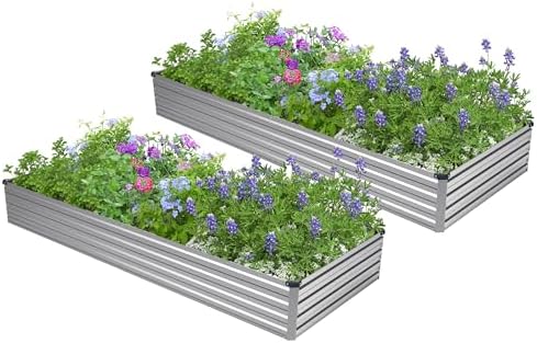 2PCS 6x3x1ft Galvanized Raised Garden Bed,Outdoor Planter Box Metal Patio Kit Planting Bed for Vegetables Flowers Herb,Silver by Easllre