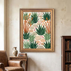 Framed Canvas Wall Art Bohemian Gouache Desert Garden Pathway Terracotta Green Canvas Print Poster Gold Frame Wall Decor for Living Room Desert Botanical Art, Boho Home Decor - Inch 16x20 - Image 4
