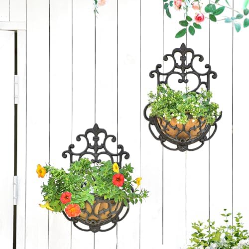 Sungmor 2 Pack Cast Iron Wall Hanging Planter with Fabric Liner -Half Round - Image 5