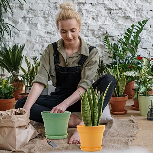 WOUSIWER 16 Pack 6 inch Plastic Planters, Indoor Flower Pots, Heavy Duty and Stylish 6 Inch Plant Pots for Indoor Plants with Drainage Holes and Tray for Plants, Flowers, Colorful - Image 6