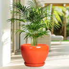 Ceramicfor Ceramic Pot for Plants - 10 Inch Plant Pot with Drainage Hole and Saucer, Modern Round Glaze Planter for Indoor Outdoor Plants, Plant Lover Gifts, Home Garden Office Decor, Orange - Image 4