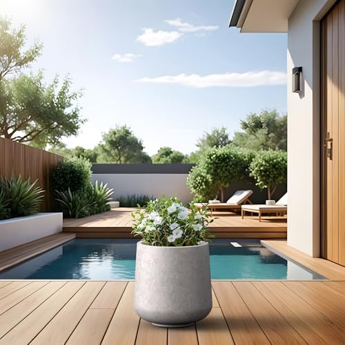 Kante CON Gray Concrete Planter 13" Dia All-Weather Round Accent Pot - Image 3