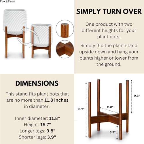 Fox & Fern Mid Century Plant Stands for Indoor Planters, Acacia, 11.8 Inch - Image 6