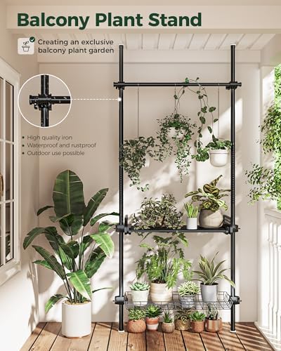 Bamworld Tension Rod Plant Stand Adjustable Hanging Plant Shelf Indoor - Image 5