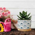 Mughal Flower in Ceramic Planter Blue Floral Planters for Outdoor Plants with Drainage Holes and Saucers Pot for Indoor Outdoor Garden - Image 5