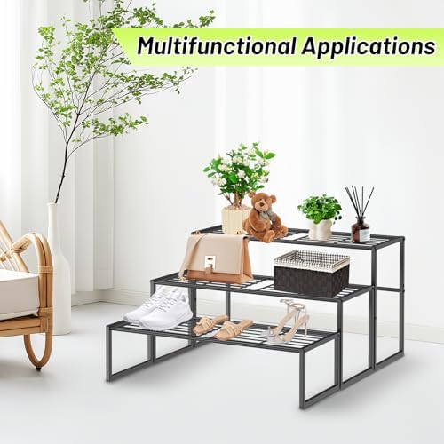 Metal Plant Stand Indoor Outdoor, 3 Tier Potted Multiple Flower Pot Holder Rack Plant Shelf, Heavy Duty Planter Display Shelving for Patio Balcony Garden Living Room Decorative (Black-3 Tier) - Image 4