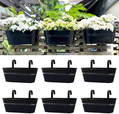 LaLaGreen Fence Rail Planter (15 in, 6 Pack) Black Metal Hanging Boho Pot by L%C3%A1L%C3%A1Green
