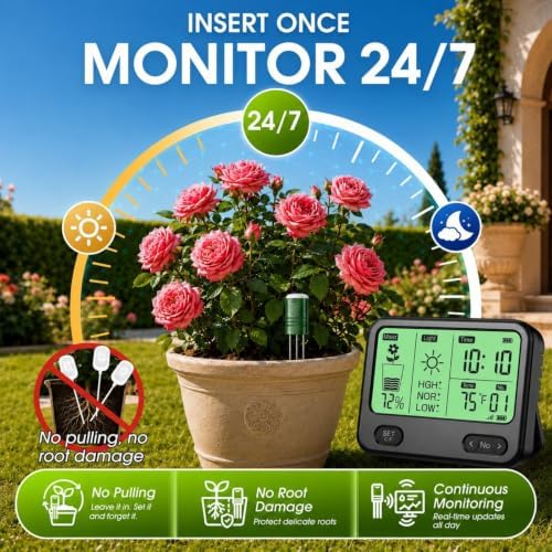 4-in-1 Soil Moisture Meter for Plants ,Soil Temperature /Moisture /Sunlight Time, Large Screen, Garden Soil Tester for Lawn, Farm, Houseplants，Wireless Indoor/Outdoor Plant Water Meter (Dark Black) - Image 7
