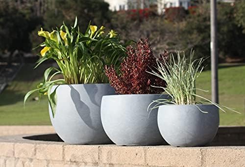 Kante Set of 3 Blue Gray Concrete Bowl Round Planters for Modern Home - Image 6