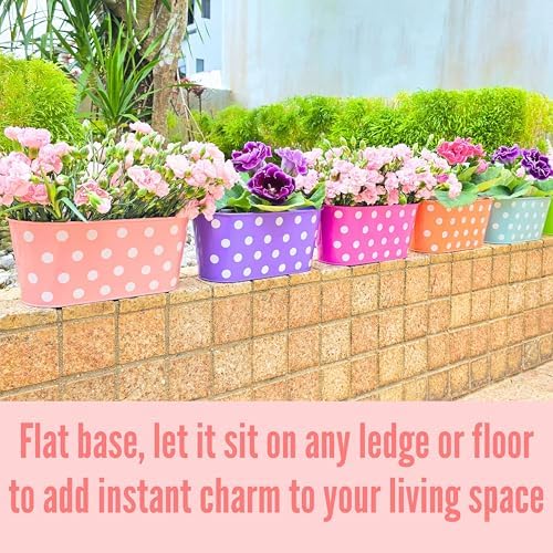 LaLaGreen Large Rail Planter (11.8 in, 6 Pack) Polka Dot Metal Balcony Pots - Image 5