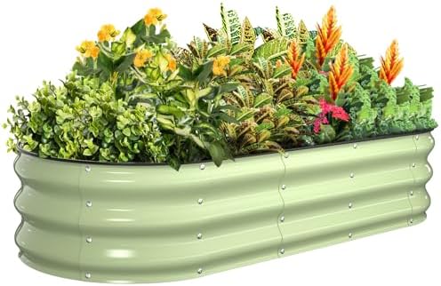 Kesfitt Raised Garden Bed, 5x2x1 FT Galvanized Steel Metal Raised Garden Bed, Oval Open-Bottom Design, 12-Inch Deep for Outdoor Vegetable & Herb Gardening, Fruit Green by Kesfitt