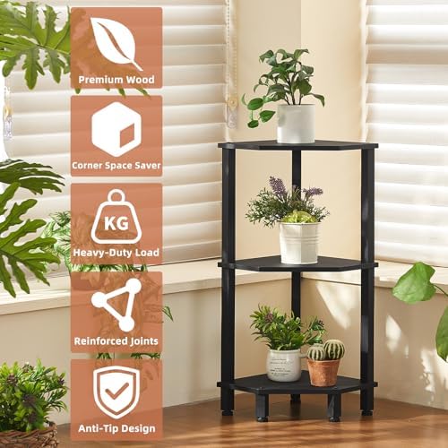 YUFAM 3-Tier Corner Shelf, Black - Image 4