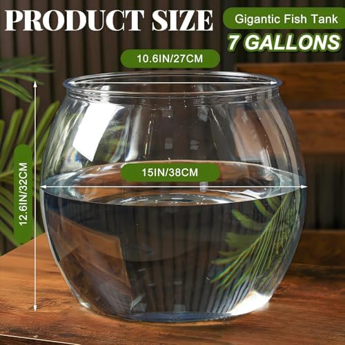 Geelin 7 Gallon Plastic Fish Tank Large Bowl Shatterproof with Crystal Clear Clarity for Terrarium, Flower Vase Centerpiece Gift for Fish Lovers (Round) - Image 2