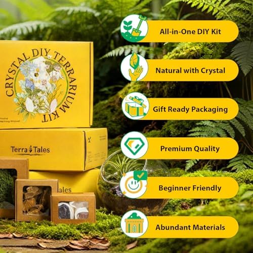 DIY Crystal Terrarium Kit - 21-Pieces All-In-One Starter Kit with Preserved Moss, Pumice, Crystals, Coconut Coir, Tools & Decor | Healing Gift for relaxing | Plants Lovers | Home & Desk Decor - Image 5