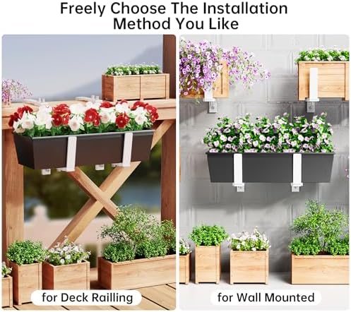Y&M 2 Pcs Deck Railing Adjustable Planter Box Brackets (6 to 12.5 in), Universal Heavy Duty Iron Flower Box Brackets Wall Mounting Hooks for Fences, Patio, and Garden - White (Patent Registered) - Image 2