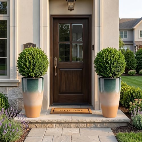 Sun-E Tall Planters for Outdoor Indoor Plants, 21-Inch Large Planter with Removable Insert Shelf, High Glossy Glazed Ceramic-Look Tri-Tone Gradient Tall Flower Pots for Entryway Corner Luxury Decor - Image 2