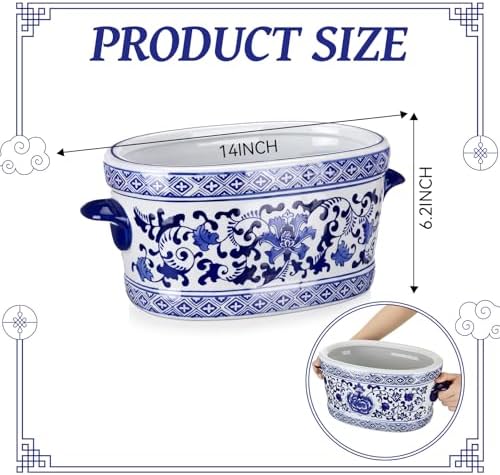 LemonRoad Blue and White Chinoiserie Ceramic Planter, Elegant - Image 3