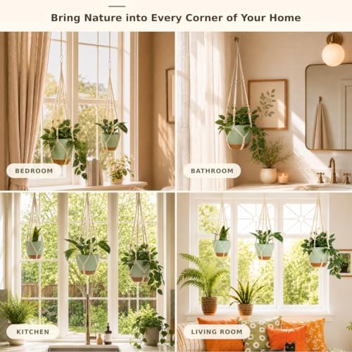 Bouqlife Large Hanging Planters with Macrame Plant Hangers for Indoor Outdoor Plants 3 Set 10" / 8" / 7" Self Watering Pots Hanging Baskets Flower Pot Holders 3 Different Size Green Large - Image 5