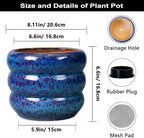 SQOWL Ceramic Planter Pot - 8 Inch Plant Pot Indoor with Drainage Hole Round Outdoor Pot for Plants Decorative Flower Pots Round Planter for Home Room Decor Blue - Image 3