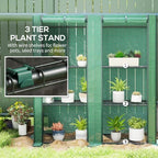 Outsunny Lean-to Greenhouse with 3 Tier Shelves 56.7" x 18.9" x 59.8" Green - Image 4
