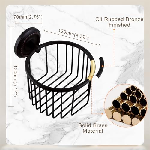 Vintage Wall-Mounted Toilet Paper Holder with Wire Basket Design, Oil-Rubbed Bronze, Wall-Mounted Bath Hand Towel Holder with Braiding Carvings, Vintage Style. - Image 3