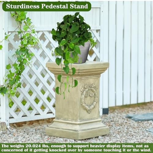 19.57" Tall Garden Pedestal Stand for Statues, MgO Weatherproof Plant Riser - Image 6