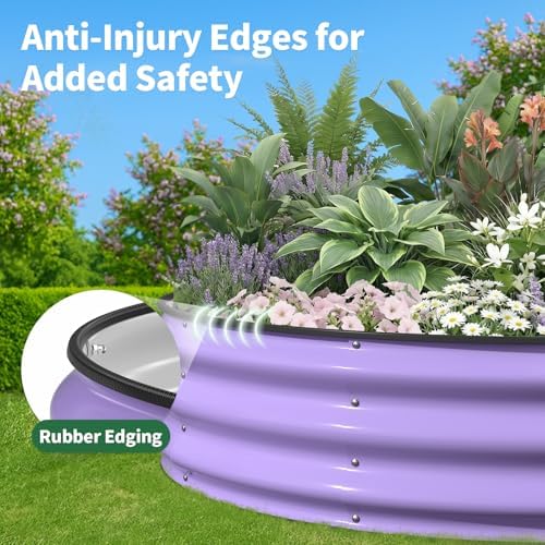 Kesfitt Round Raised Garden Bed, 4x4x1 FT Galvanized Steel Metal Garden Bed, Open-Bottom Design, 12-Inch Deep Outdoor Raised Garden Bed for Vegetables & Herbs, Lavender Purple - Image 6