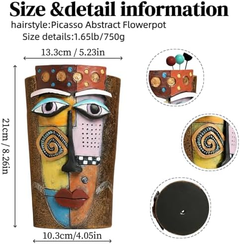 Picasso Abstract Face Flower Pot,Plant Pot with Facial Expressions,Handmade Resin Plant Pot with Drainage Holes,for Indoor and Outdoor Botanical Home décor (Brown Large) - Image 2