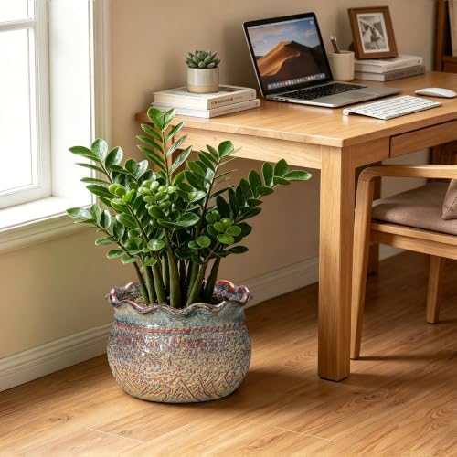 Ceramic Planter, 12 Inch Pots for Plants, Yellowish Brown - Image 5