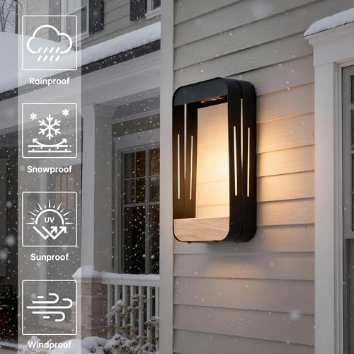 Pia Ricco Large Solar Wall Light with Planter Shelf, Extended Outdoor Waterproof Sconce with Woodgrain, Auto On/Off, Black for Garden, Patio, Fence - Image 4