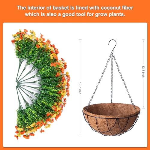Fake Mums Artificial Fall Flowers Hanging Baskets Outdoors for Decoration - Image 2