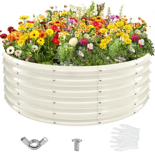 YSEJOMP 17" Tall 48" Diameter Round Raised Garden Bed Kits Outdoor White by YSEJOMP
