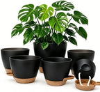 Plant Pots for Indoor 9/8/7/6.5/6/5 Inch, Self Watering Planter Pots with Drainage Holes and Saucers, 6Pcs Plastic Flower Pots for Indoor & Outdoor Plants（Black） by Unknown