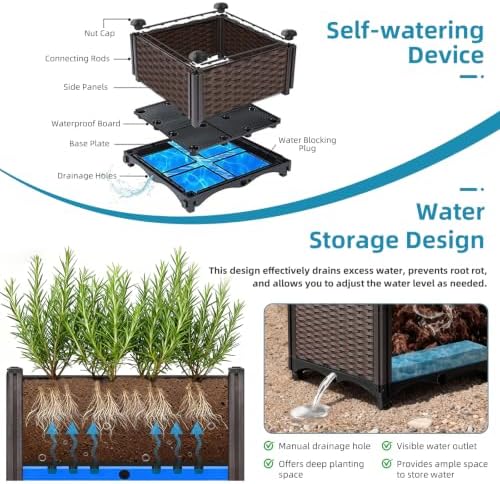Extra Large Rattan Planter Outdoor 17.7" Deep -Elevated Planter Box with Drain Outlet 95"L x 16"W x 21"H, Self Watering Raised Garden Beds for Vegetables, Flowers, Herbs Standing Gardening Kit - Image 5