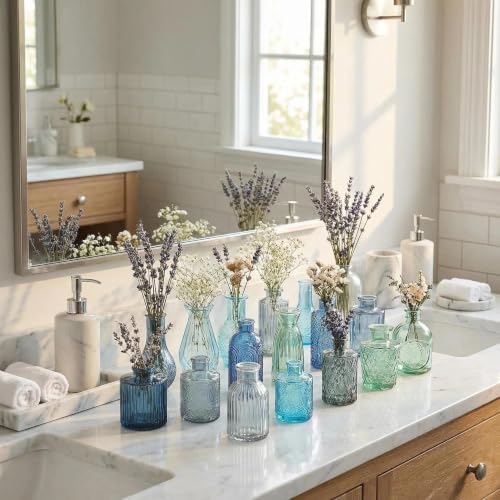 32 PCS Assorted Vintage Bud Vases, Colorful Glass Small Vases Bulk, for Centerpicecs, Wedding Table Decor, Home Decorations & Gifts (Blue Seiris) - Image 5