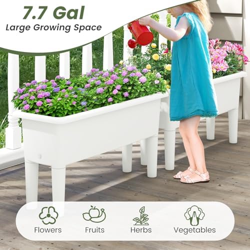 Giantex Raised Garden Beds Outdoor Set of 2, Self-Watering Planter Box with Detachable Legs & Drainage Hole, Outdoor Raised Container for Vegetable Fruit Herbs, 31.5”Lx12”Wx16”H, Easy Assembly (White) - Image 7