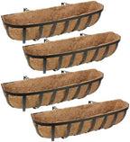 30 Inch 4 Packs Window Boxes Planters Railing Planter Box with Adjustable Brackets for Porch Fence Patio Balcony Hanging Flower Baskets with Coco Liners for Outdoor Garden Décor (30 In/4 Packs) by Unknown