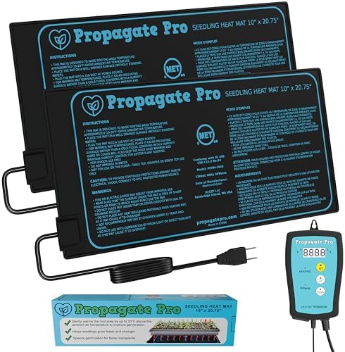 Seedling Heating Mat | Fits (1) Standard 1020 Tray | Germination Grow Heat Pad for Seed & Starter Plants Soil Warmer for Indoor Home Gardening (10x20 Double + Heating Thermostat) by PropagatePro