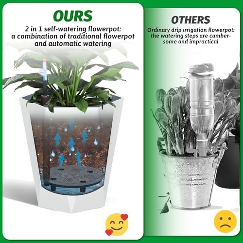 16 Inch Tall Planters Set of 2, Self Watering Plant Pots Outdoor Planters - Image 7