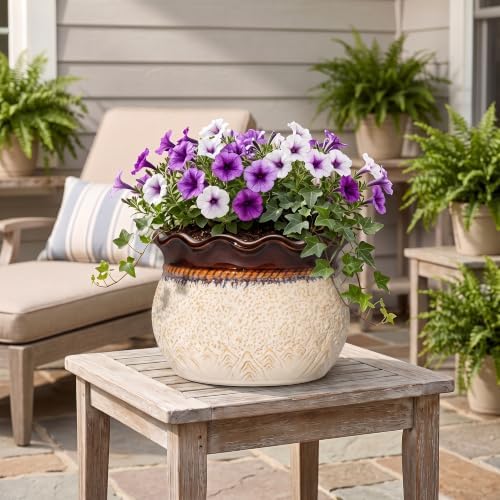 Ceramic Plant Pots, 12 Inch Ceramic Planter, Beige-Brown - Image 4