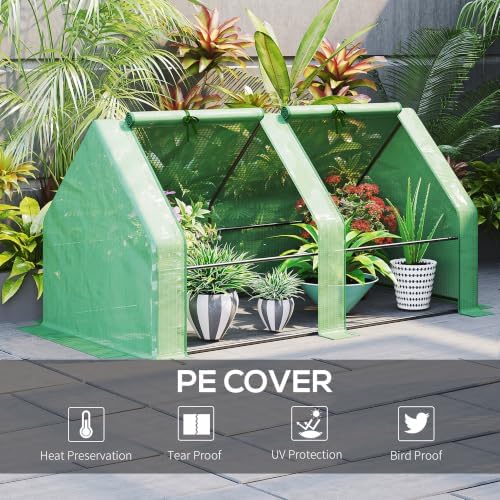 Outsunny 5.9' x 3' x 3' Mini Greenhouse Portable with Zippered Doors Green - Image 3