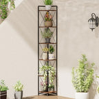 6 Tier Corner Shelf Stand, 78" H Tall Corner Bookshelf, Rustic Brown - Image 3