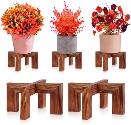 Tandefio 5 Pack Fall Wood Plant Stand Indoor Outdoor Plant Holder Modern Sturdy Planter Stands, Single Flower Pot Holder , Fit 5-9 Inch Variety Pot, Easily Assemble, Retro Brown (8 x 4.5 Inches) by Tandefio