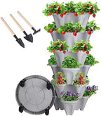 GameXcel Vertical Planter Tower - 6 Tier Stackable Garden Planters with Wheels and Tools Plant Pots for Strawberry Herb Flower and Vegetable Indoor Outdoor Use Gray by GameXcel